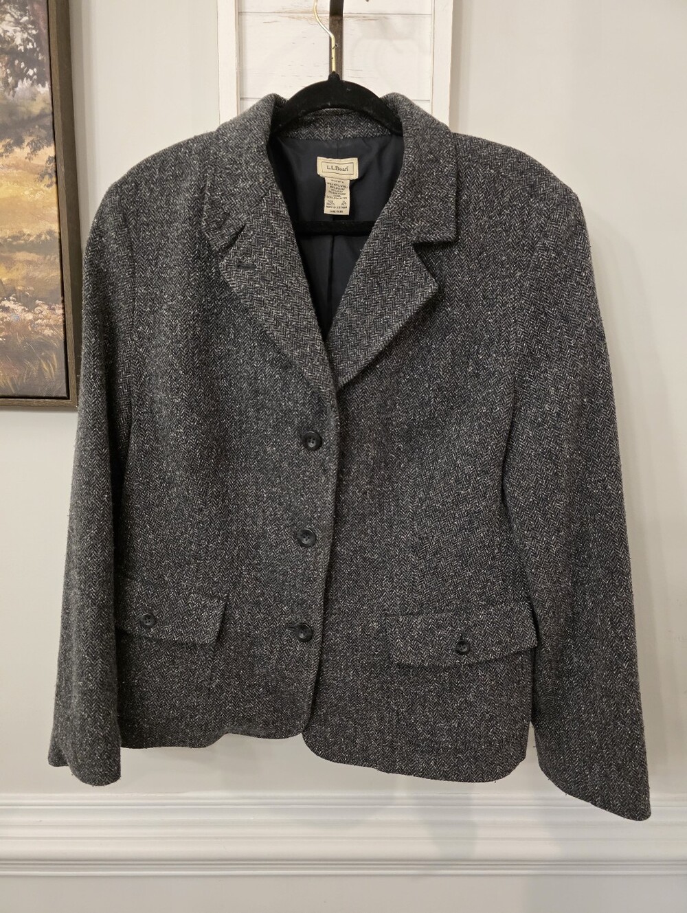 L L Bean Wool Silk Blend 3 Button Blazer XL Petite